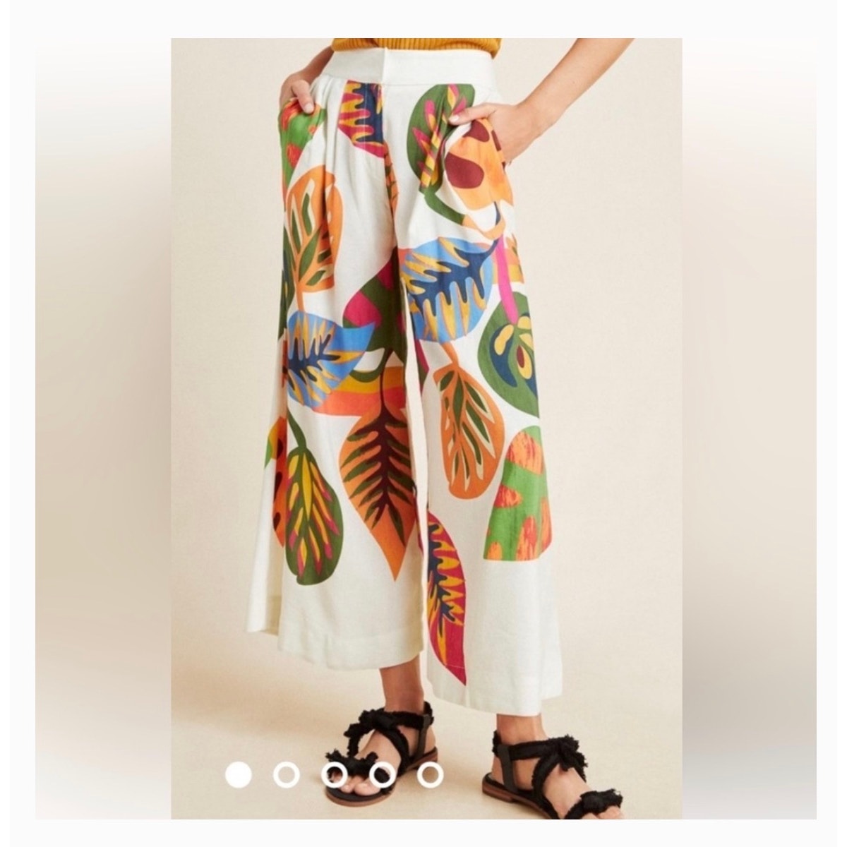 Nwt Farm Rio Anthropologie Tropical Palm Leaf Wide Leg Pants Size Small